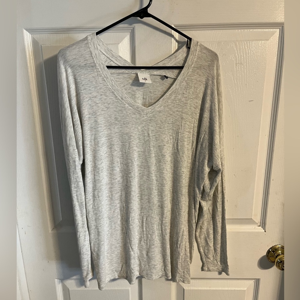 CAbi Light Gray V-Neck Long Sleeve Top